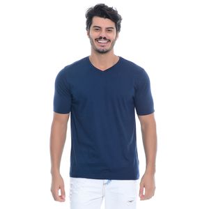 Camiseta Masculina Manga Curta Gola V Básica Marinho