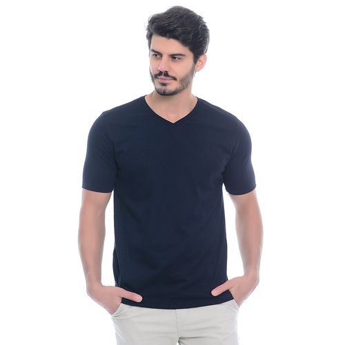 Camiseta Masculina Básica Manga Curta Gola V Preto