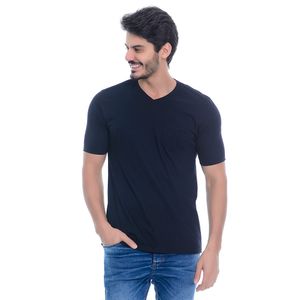 Camiseta Básica Gola V Com Bolso Preta