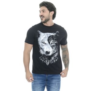 Camiseta Estampada Lobo Preta