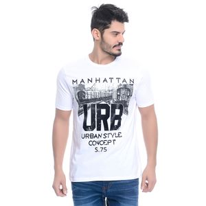 Camiseta Estampada Estação De Trem Manhattan Masculina Manga Curta Branca