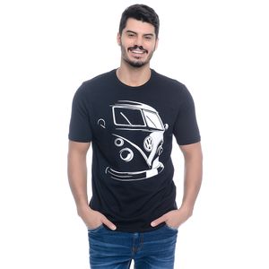 Camiseta Masculina Manga Curta Gola Redonda Estampada Kombi Preta