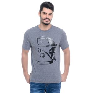 Camiseta Masculina Manga Curta Gola Redonda Estampada Kombi Grafite