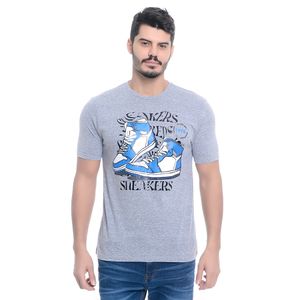 Camiseta Estampada Sneakers Masculina Manga Curta Cinza