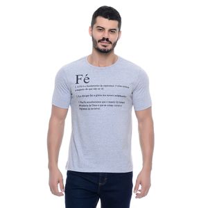 Camiseta Estampada Fé Com Frases Mescla Cinza Manga Curta