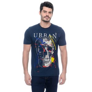 Camiseta Masculina Manga Curta Gola Redonda  Estampada Caveira Marinho