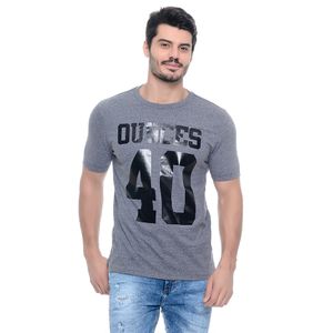 Camiseta Masculina Manga Curta Gola Redonda Estampada Ounces 40 Mescla Grafite