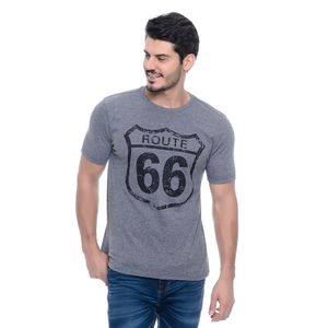 Camiseta Masculina Manga Curta Gola Redonda Estampada Route 66 Mescla Grafite