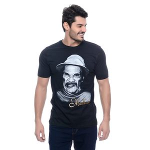 Camiseta Masculina Manga Curta Gola Redonda Estampada Seu Madruga Preta