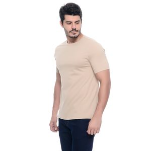 Camiseta Masculina Manga Curta Gola Redonda Básica Bege