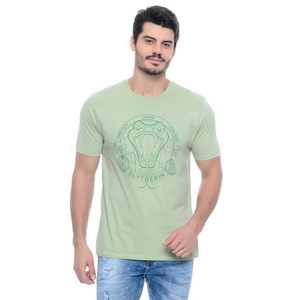 Camiseta Masculina Manga Curta Gola Redonda Estampada Harry Potter Sonserina Verde