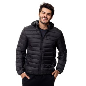 Jaqueta Puffer Acolchoada Masculina Com Capuz Removível Preto