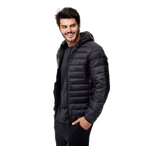 Jaqueta Puffer Acolchoada Masculina Com Capuz Removível Preto