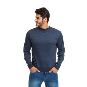 Suéter Masculino Tricô Premium Casual Gola Redonda Lisa Marinho