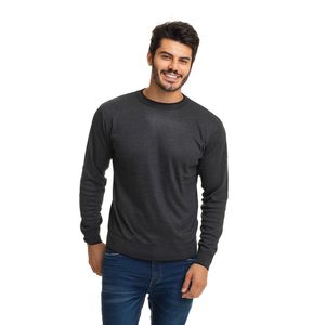 Suéter Masculino Tricô Premium Casual Lisa Gola Redonda Mescla Preto