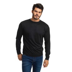 Suéter Masculino Tricô Premium Casual Lisa Gola Redonda Preto