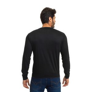 Suéter Masculino Tricô Premium Casual Lisa Gola Redonda Preto