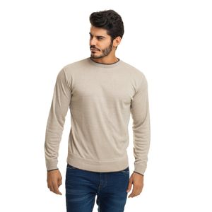 Suéter Masculino Tricô Premium Casual Gola Redonda Bege