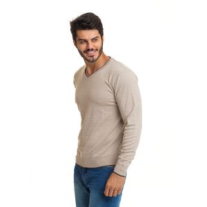 Suéter Masculino Tricô Premium Casual Gola V Bege