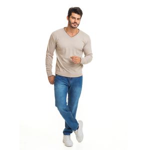 Suéter Masculino Tricô Premium Casual Gola V Bege