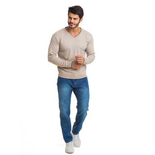 Suéter Masculino Tricô Premium Casual Gola V Bege