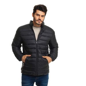 Jaqueta Puffer Acolchoada Masculina Sem Capuz Preto