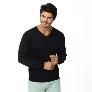 Suéter Masculino Tricô Premium Casual Gola V Preto