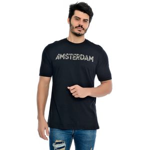 Camiseta Masculina Manga Curta Gola Redonda Estampada Amsterdam