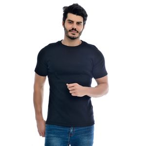 Camiseta Masculina Manga Curta Gola Redonda Canelada Preto