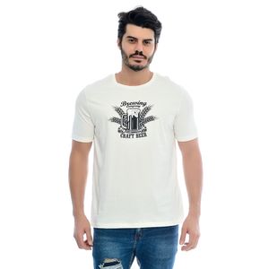 Camiseta Masculina Manga Curta Gola Redonda Estampada Cerveja Artesanal Off White