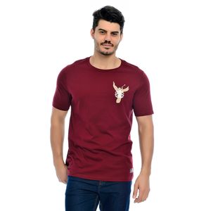 Camiseta Masculina Manga Curta Gola Redonda Estampada Frente e Verso Todo Sentido Bordô