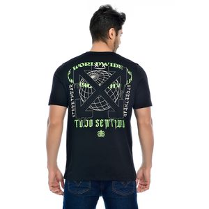 Camiseta Masculina Manga Curta Gola Redonda Estampada Frente e Verso Todo Sentido Preto