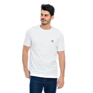 Camiseta Masculina Manga Curta Gola Redonda Estampada Logo Mr Kitsch Branco/Marinho