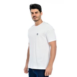 Camiseta Masculina Manga Curta Gola Redonda Estampada Logo Mr Kitsch Branco/Marinho