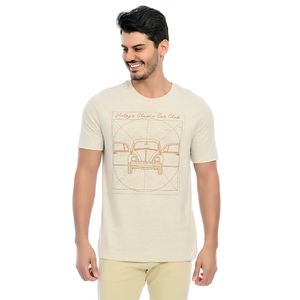 Camiseta Masculina Manga Curta Gola Redonda Estampada Fusca Marfim