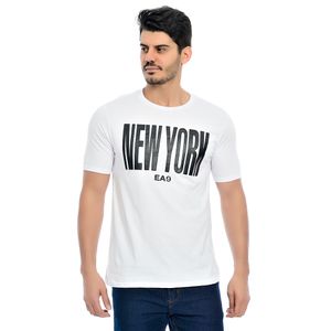 Camiseta Masculina Manga Curta Gola Redonda Estampada New York EA9 Branco