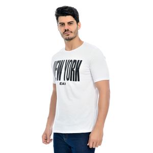 Camiseta Masculina Manga Curta Gola Redonda Estampada New York EA9 Branco