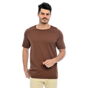 Camiseta Masculina Básica Manga Curta Gola Redonda Marrom