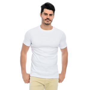 Camiseta Masculina Com Elastano Manga Curta Gola Alta Redonda Branco