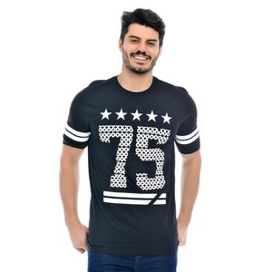 Camiseta Masculina Preta Manga Curta Gola Redonda Estampada Estrela 75