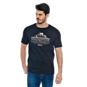 Camiseta Masculina Preto Gola Redonda Estampada Colorado Em Alto Relevo