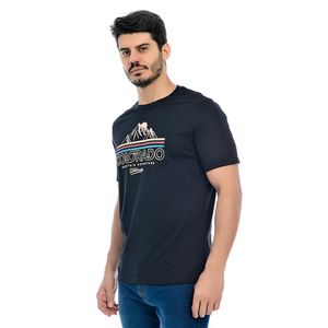 Camiseta Masculina Preto Gola Redonda Estampada Colorado Em Alto Relevo