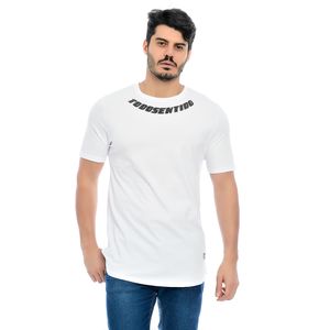 Camiseta Long Masculina Branca Gola Redonda Todo Sentido Estampa frente e verso