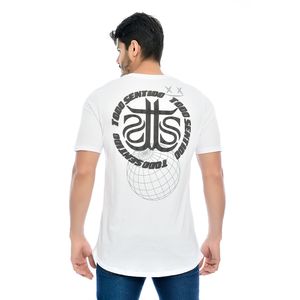 Camiseta Long Masculina Branca Gola Redonda Todo Sentido Estampa frente e verso