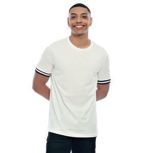 Camiseta Masculina Gola Redonda Básica Off White Com Detalhes na Manga