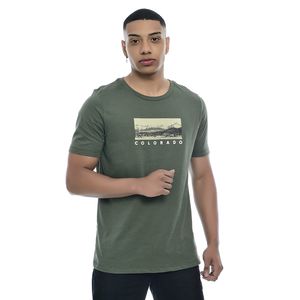 Camiseta Masculina Estampada Colorado Gola Redonda Musgo