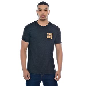 Camiseta Masculina Com Estampa Hogwarts Frente e Verso Gola Redonda Mescla Preto