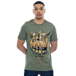 Camiseta Masculina Com Estampa Fusca Vintage Air Cooled Project  Gola Redonda Mescla Verde