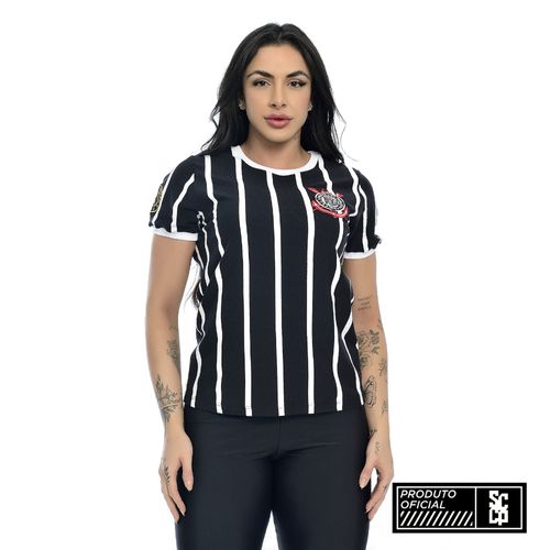 Camiseta Feminina Retrô Corinthians Democracia 1982 Preto