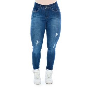 Calça Jeans Feminina Skinny Azul Escuro Com Puídos